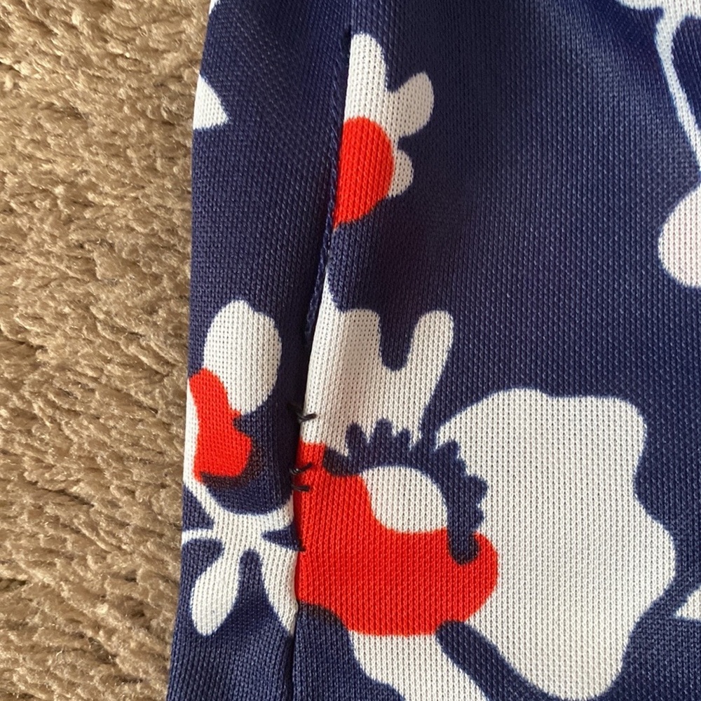 VTG 60’s Red White Navy Blue Floral Print Hawaiian Maxi Dress - Picture 12 of 16